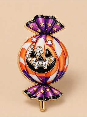 Halloween Jack-O'-Lantern Purple Candy Brooch Pin